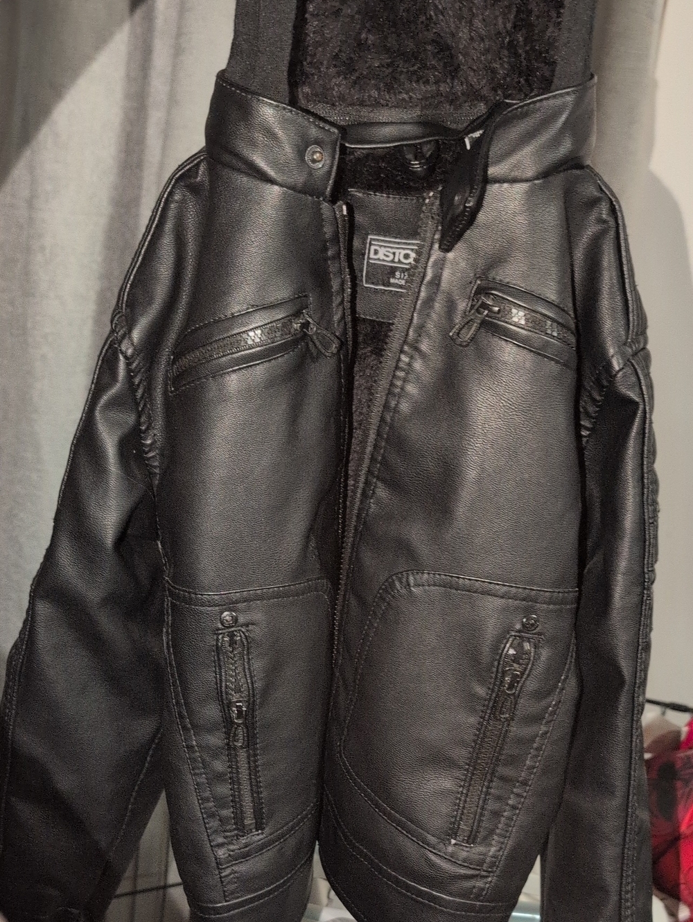 LIKE NEW ♡ Boys Distortion Black Faux Leather Hooded Fur Lined Jacket Size 5